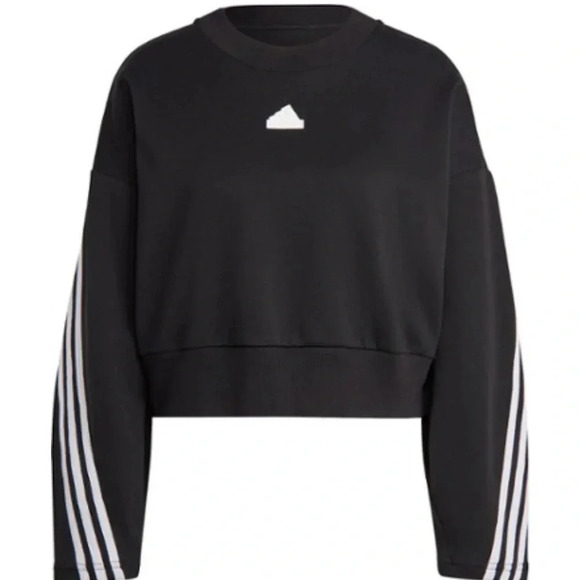 adidas Women's L Large Future Icons 3-Stripes Crew Sweatshirt Black White NWT - Picture 7 of 15